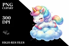 Colorful Baby Unicorn Bouncing on Cloud PNG Product Image 1