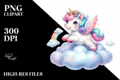Colorful Baby Unicorn Bouncing on Cloud PNG Product Image 3