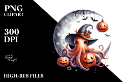 Halloween Octopus on Half Moon PNG Product Image 2