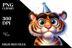 Goofy Cartoon Tiger with Party Hat PNG Product Image 2
