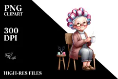Old Lady Watercolor Character Sitting on a Chair Product Image 2