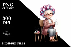 Old Lady Watercolor Character Sitting on a Chair Product Image 1