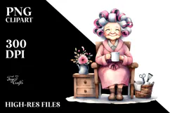 Old Lady Sitting in Chair with Hair Curlers Product Image 2
