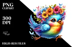 Happy Bird with Floral Wreath, PNG Product Image 2