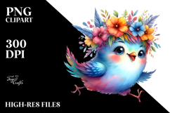 Happy Cute Baby Bird with Floral Wreath PNG Product Image 2