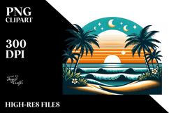 Retro Tropical Beach Sunset PNG Product Image 2