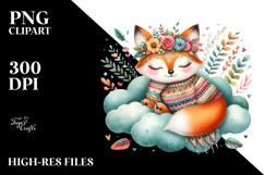 Cute Boho Baby Fox on Cloud | Sublimation | Clipart Product Image 2