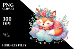 Cute Boho Baby Fox on Cloud | Sublimation | Clipart Product Image 2