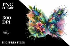 Abstract Vibrant Watercolor Butterfly with Flowers and Product Image 3