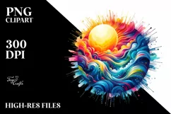 Colorful Vibrant Sun in Watercolor Abstract | Clipart Product Image 3