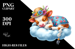 Cute Baby Cow on Cloud | Sublimation | Clipart Product Image 2