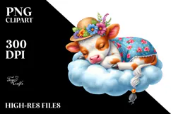 Cute Baby Cow on Cloud | Sublimation | Clipart Product Image 2