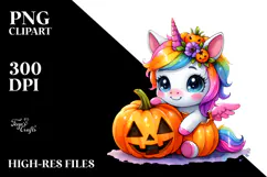 Cute Baby Unicorn with Pumpkin PNG Product Image 2