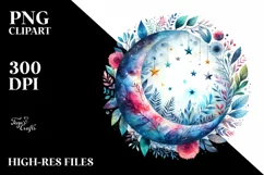 Whimsical Vibrant Moon and Stars Watercolor | Sublimation | Product Image 1