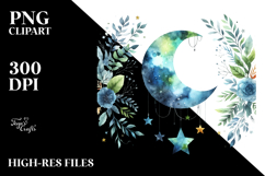 Whimsical Vibrant Moon and Stars Watercolor | Sublimation | Product Image 2