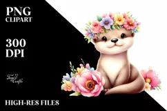 Cartoon Style Pastel Otter with Flower Crown | Clipart Product Image 3