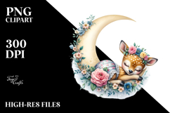 Whimsical Baby Deer on Moon | Sublimation | Clipart Product Image 2