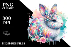 Colorful Bunny Made of Diamonds on Splashy Background PNG Product Image 2