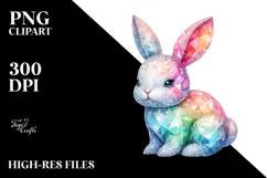 Colorful Bunny Made of Diamonds on Splashy Background PNG Product Image 2