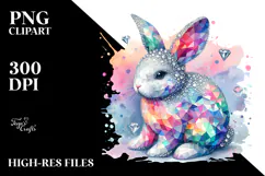 Colorful Bunny Made of Diamonds on Splashy Background PNG Product Image 2
