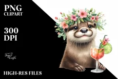 Watercolor Otter Flower Wreath Clipart Product Image 3