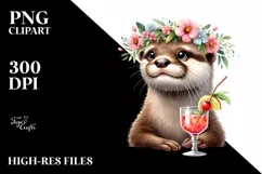 Watercolor Otter Flower Wreath Clipart Product Image 3
