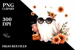 Vibrant Halloween Cute Ghost with Sunglasses and Purse PNG Product Image 1