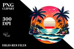 Retro Tropical Island Sunset, PNG Product Image 2