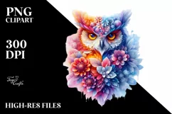 Abstract Ice Owl with Ice Flowers PNG Product Image 3