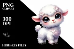 Baby Lamb Big Eyes Beach | Sublimation Clipart Product Image 1