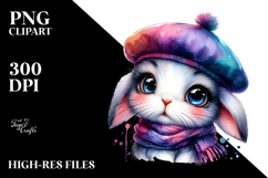 Goofy Cute Baby Rabbit in Beret, Transparent PNG Product Image 2