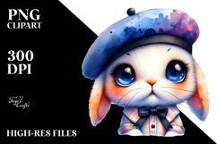 Goofy Cute Baby Rabbit in Beret, Transparent PNG Product Image 2
