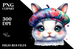 Goofy Cute Baby Rabbit in Beret, Transparent PNG Product Image 2