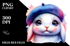 Goofy Cute Baby Rabbit in Beret, Transparent PNG Product Image 2