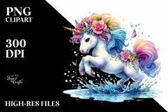 Baby Unicorn Splashing in Puddle PNG Product Image 1