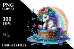 Baby Unicorn Splashing in Puddle PNG Product Image 1