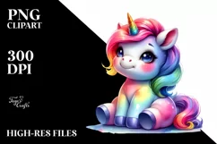 Cute Baby Unicorn Sitting Funny PNG Product Image 3