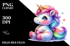 Cute Baby Unicorn Sitting Funny PNG Product Image 1