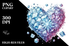 Icy 3D Diamond Heart Watercolor PNG Product Image 2