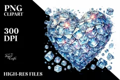 Icy 3D Diamond Heart Watercolor PNG Product Image 2