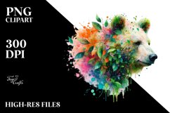 Abstract Vibrant Watercolor Bear with Leaves and Splashes Product Image 3