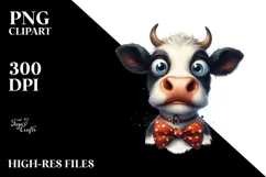 Expressive Cow with Bow and Tie, Transparent PNG Product Image 2