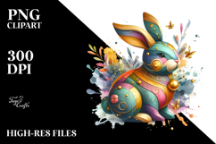 Colorful Wooden Bunny Golden Insertions PNG Product Image 2