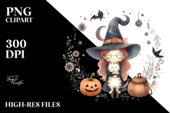 Whimsical Witch with Cat PNG Product Image 2