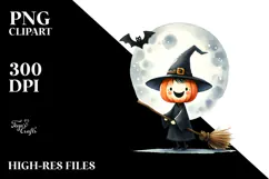 Simple Funny Halloween Clipart with Broomstick, High-Res PNG Product Image 2