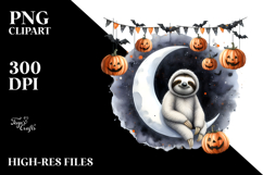 Halloween Sloth on Half Moon PNG Product Image 2