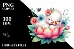 Colorful Cute Baby Swan Sleeping Flower | Sublimation Product Image 3