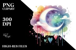 Simple Moon with Hanging Hearts PNG Product Image 2
