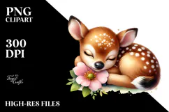 Digital Baby Deer Sleeping on Flower PNG Product Image 2