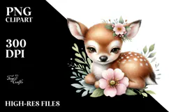 Digital Baby Deer Sleeping on Flower PNG Product Image 2